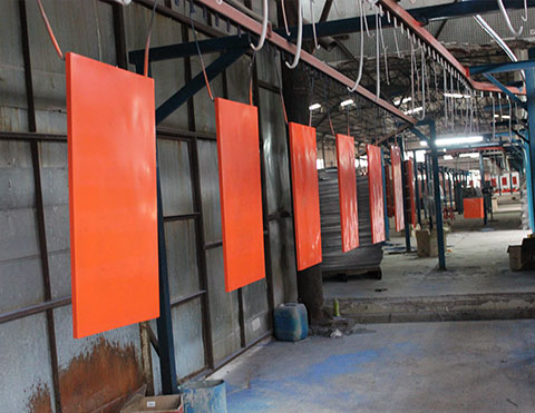Powder coating spray line